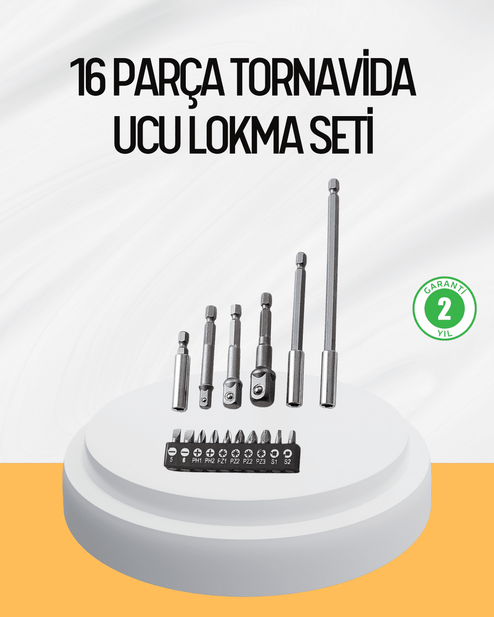 Ergonomik 16 Parça Bits Tornavida Uç ve Adaptör Seti