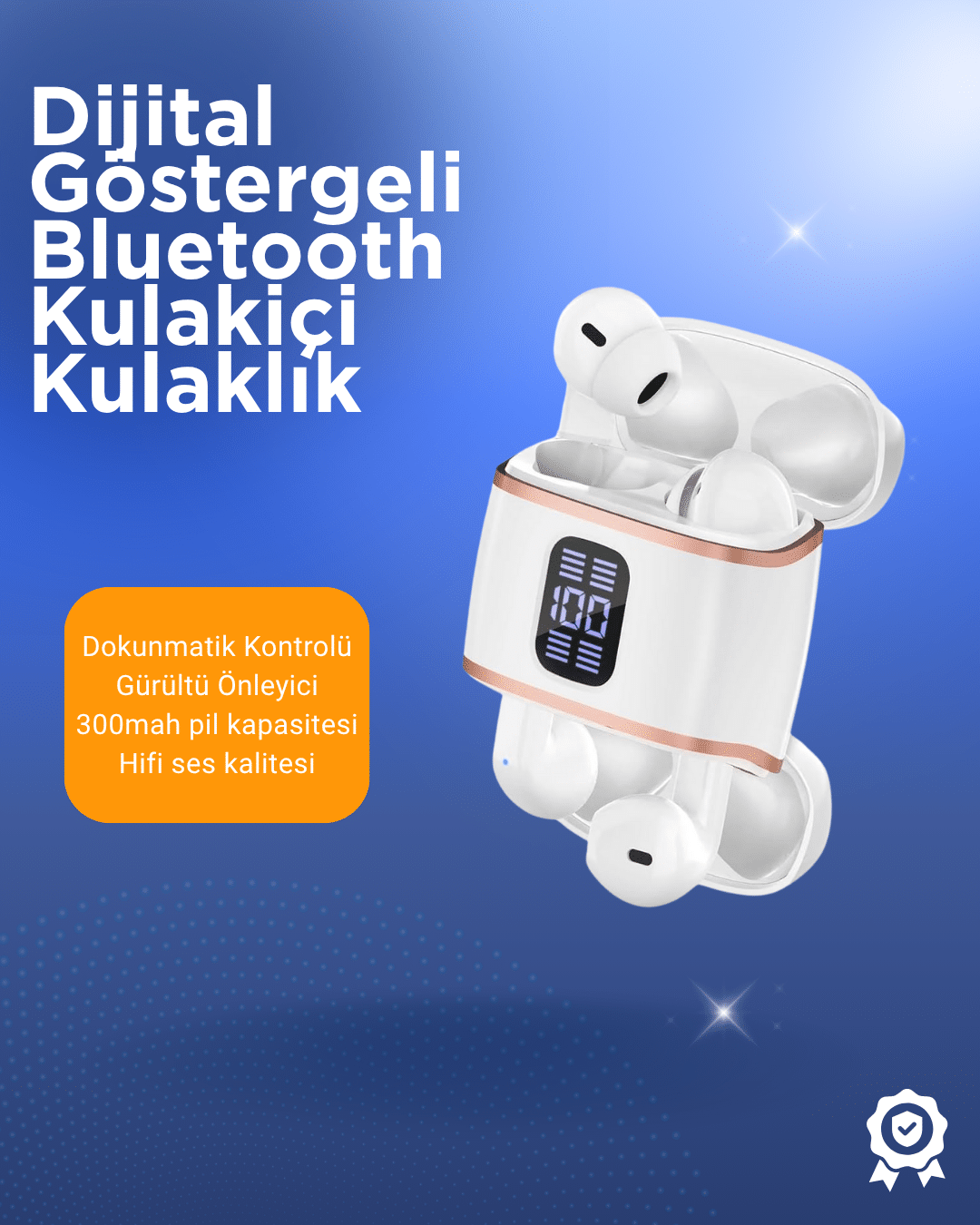 Bluetooth 5.3 Kulaklık – Kulakiçi, ANC+ENC, 4 Adet Set, Dijital Göstergeli