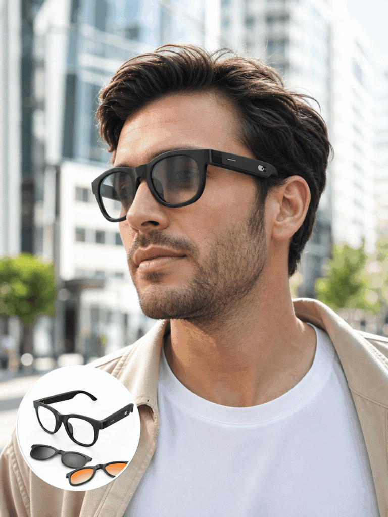 Yapay Zekâ Destekli Akıllı Gözlük Değiştirilebilir Manyetik Lens Bluetooth Bağlantı ve Dokunmatik Kontrol
