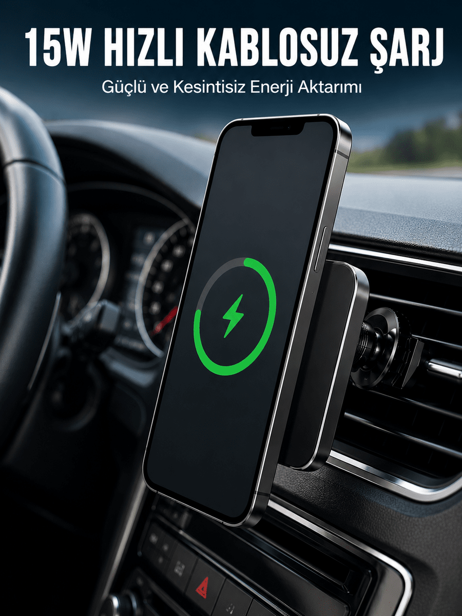 Manyetik Kablosuz Araç Şarj Cihazı 15W MagSafe Araç İçi Telefon Tutucu