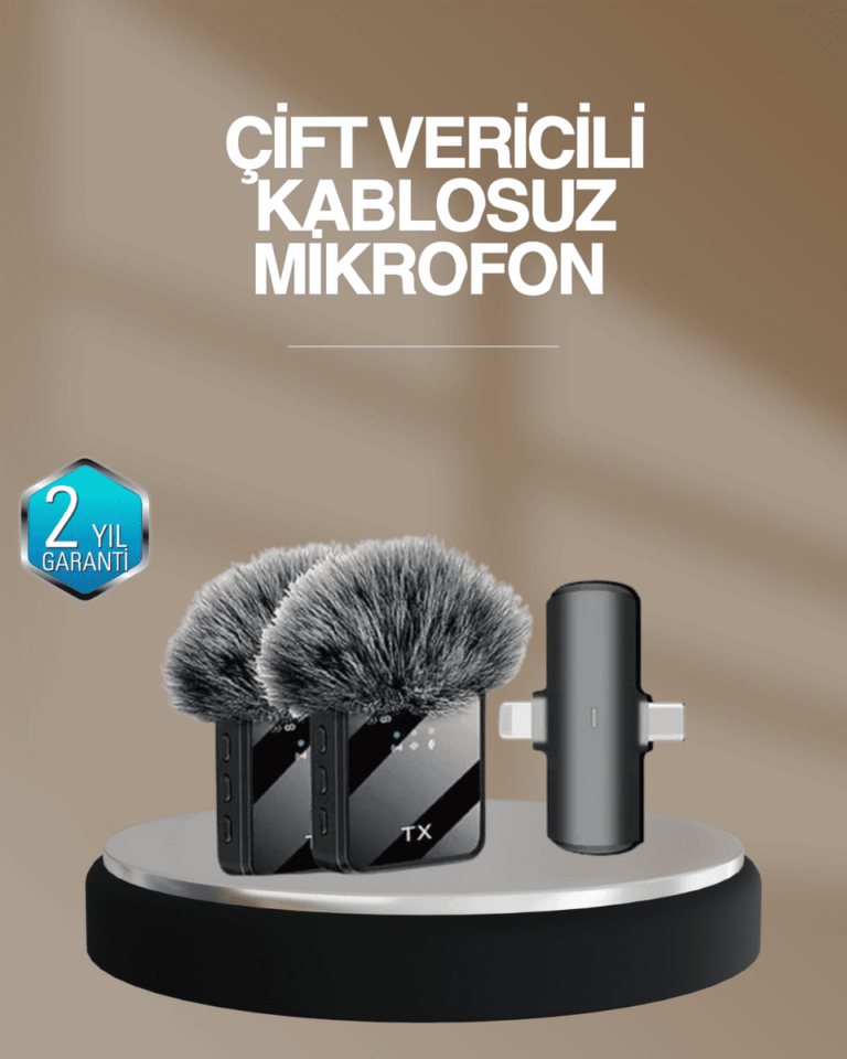 2’li Kablosuz Yaka Mikrofonu Type-C ve Lightning Uyumlu Profesyonel Set
